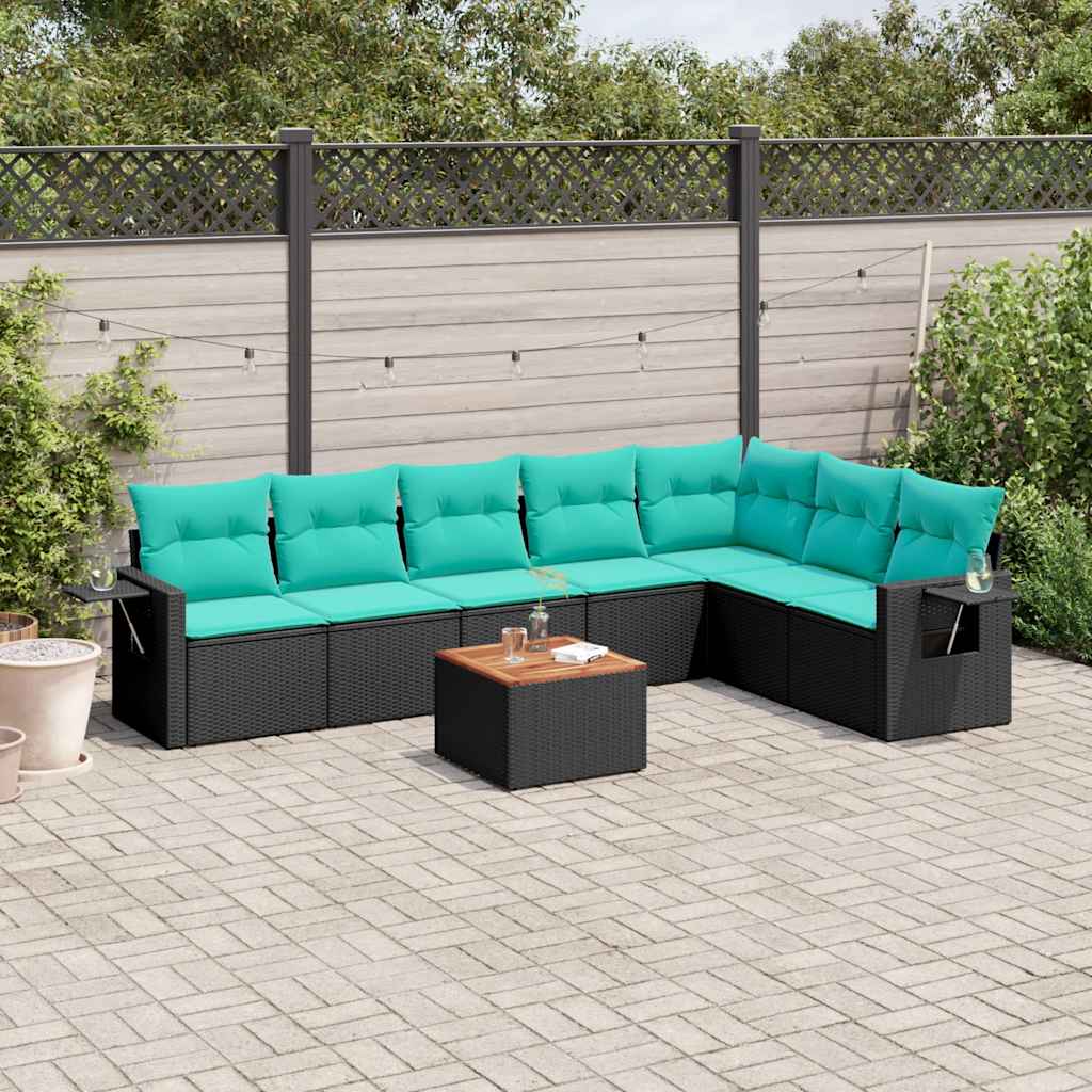 vidaXL 8-delige tuinbankset met kussens, zwart polyrotan