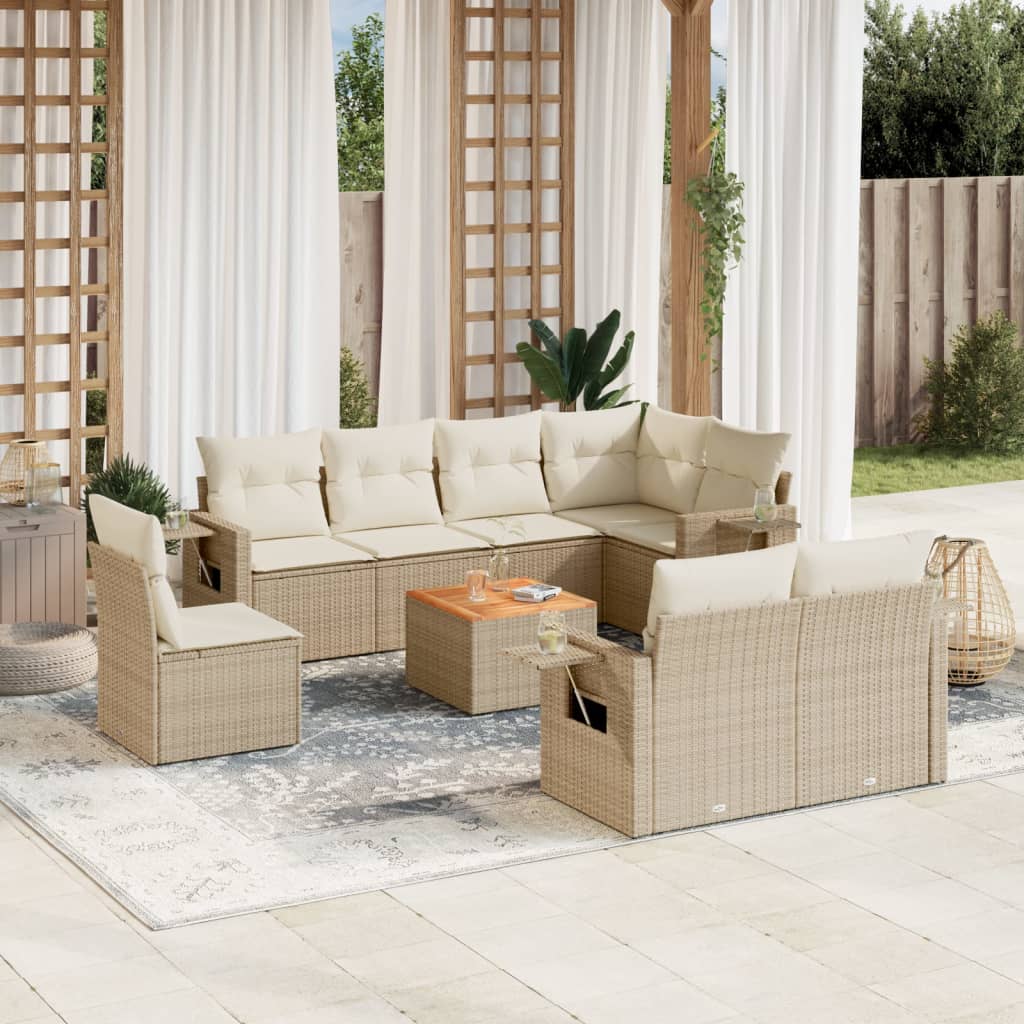 vidaXL 9-piece Poly Rattan Lounge Set with Cushions Black