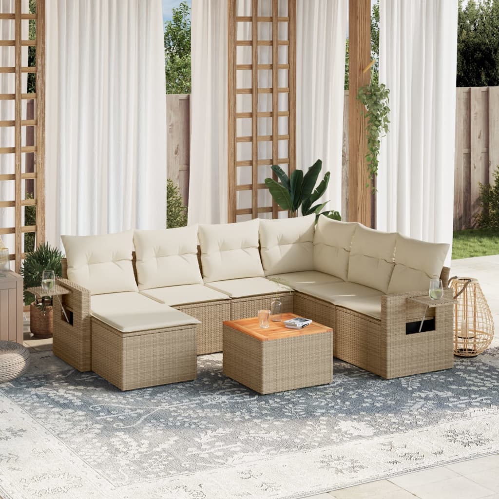 vidaXL 8-delige Loungeset met kussens poly rattan zwart