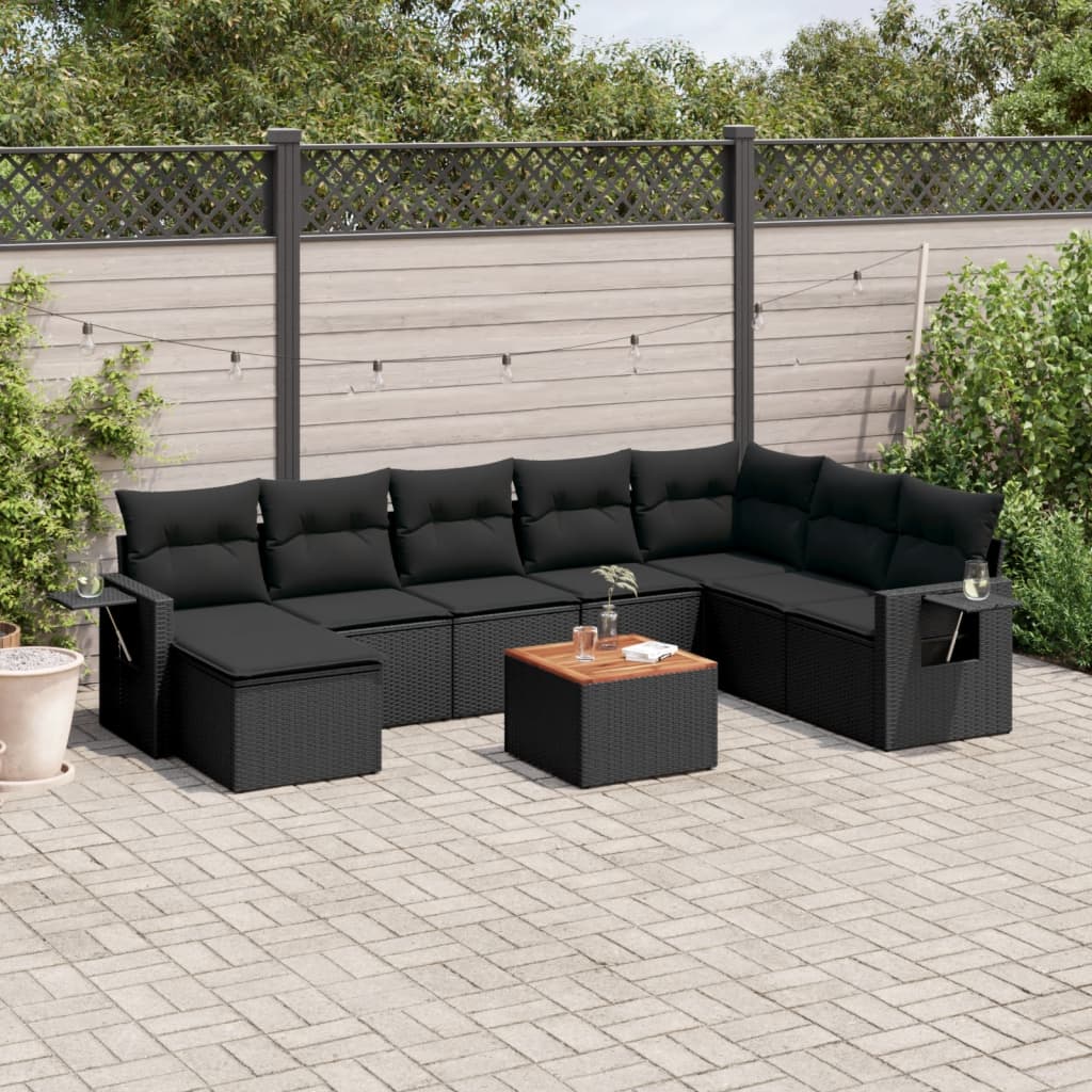 vidaXL 9-piece Poly Rattan Lounge Set with Cushions Black