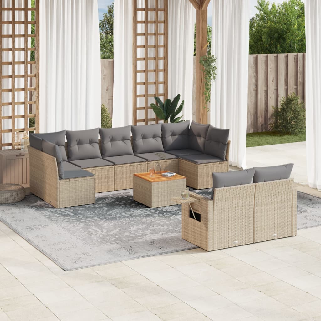 vidaXL 10-delige Loungeset met kussens poly rattan zwart