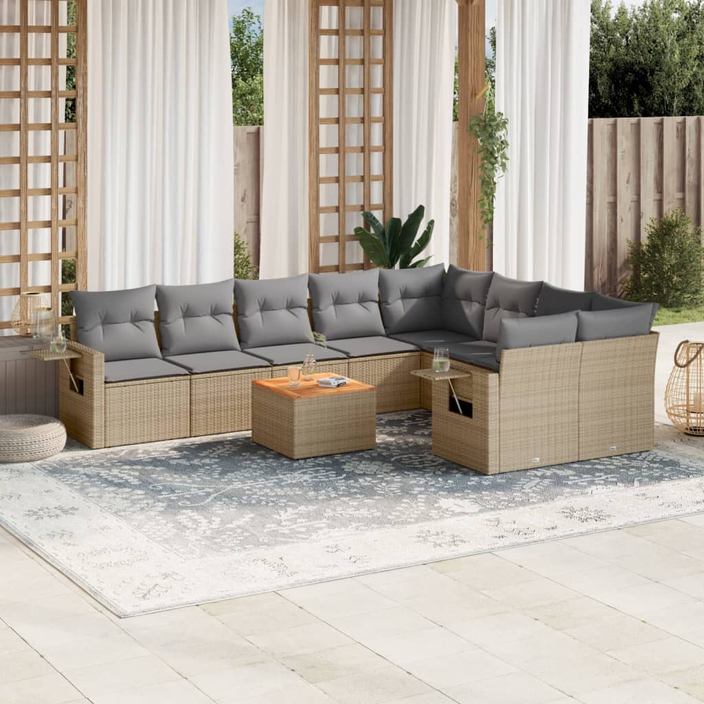vidaXL 10-delige Loungeset met kussens poly rattan zwart