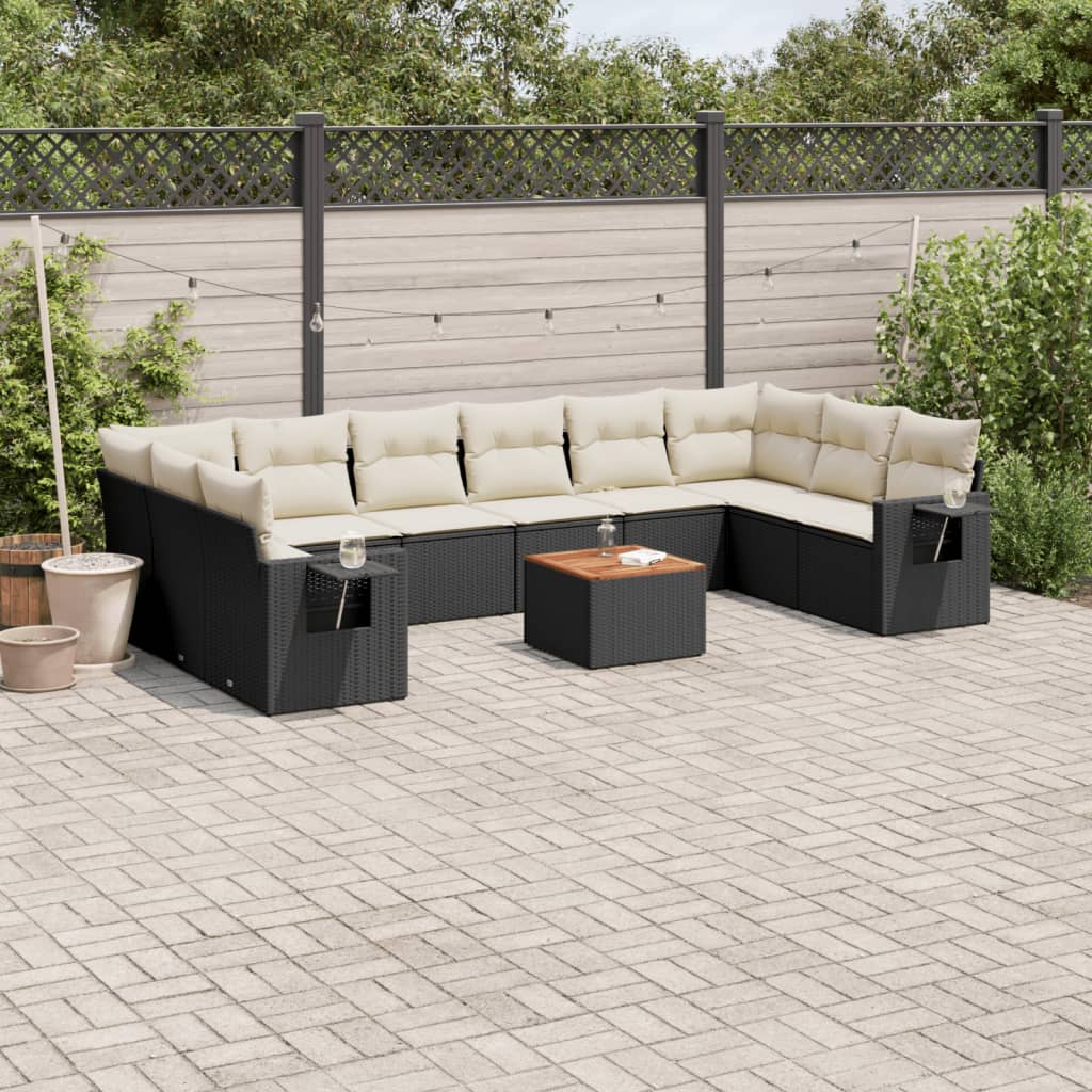 vidaXL 11-Piece Lounge Set with Cushions Poly Rattan Black