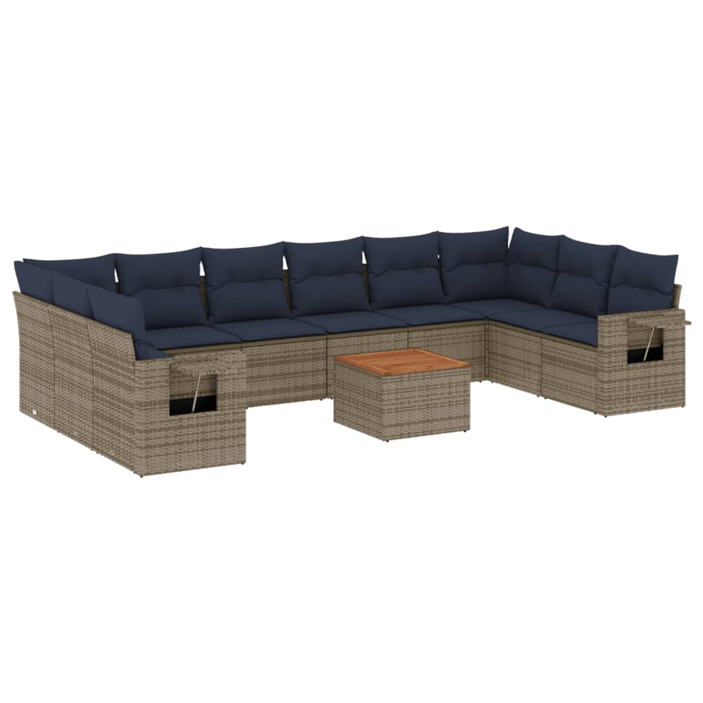 vidaXL 11-Piece Garden Lounge Set with Cushions, Black Poly Rattan