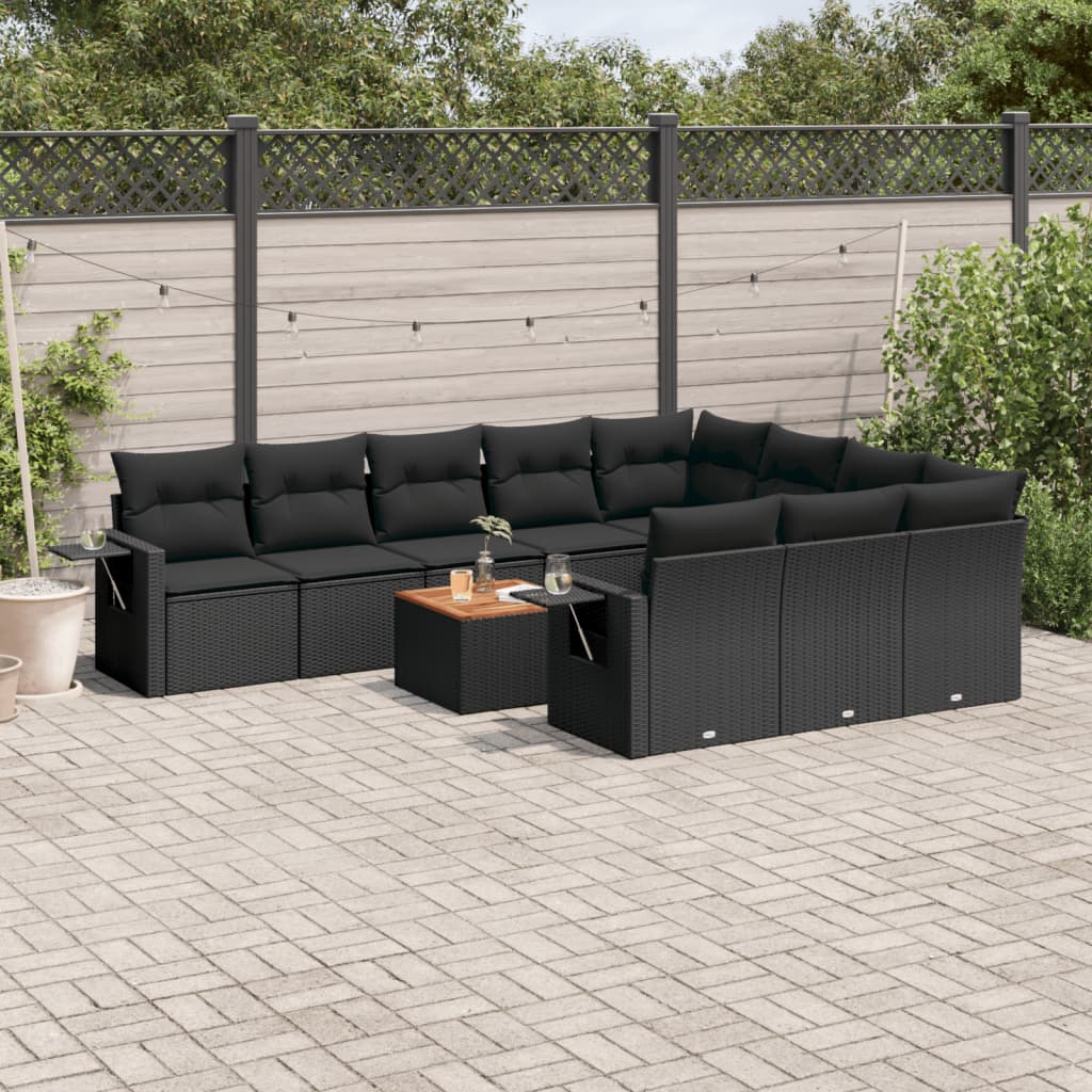 vidaXL 11-Piece Lounge Set with Cushions Poly Rattan Black