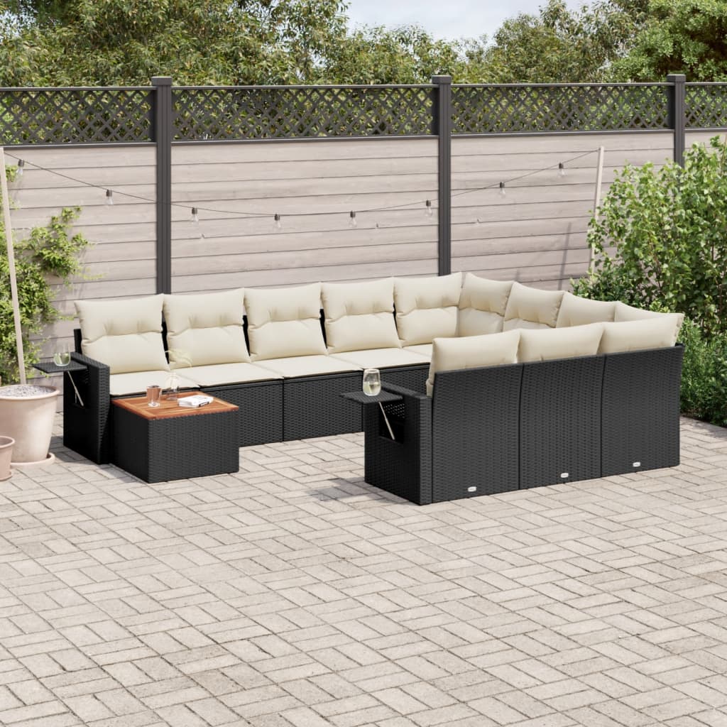 vidaXL 11-Piece Lounge Set with Cushions Poly Rattan Black