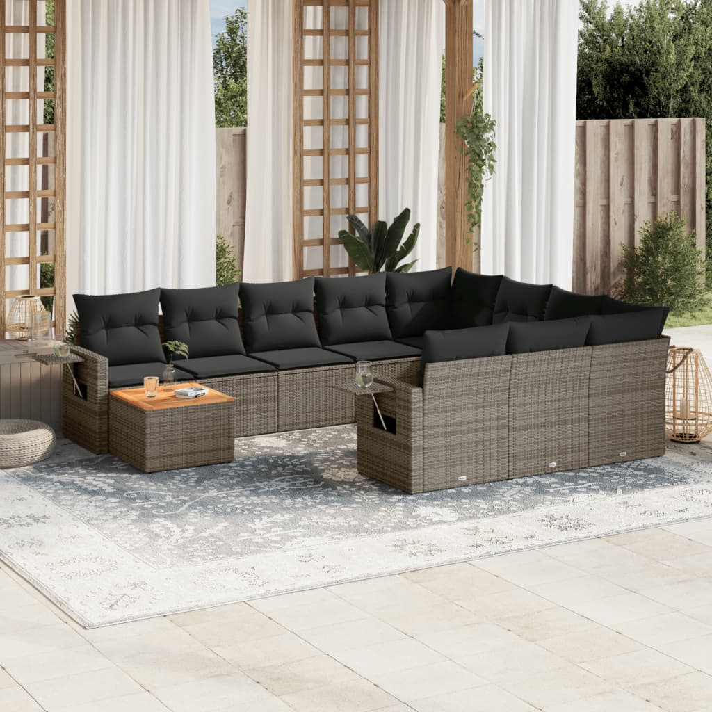 vidaXL 11-Piece Lounge Set with Cushions Poly Rattan Black