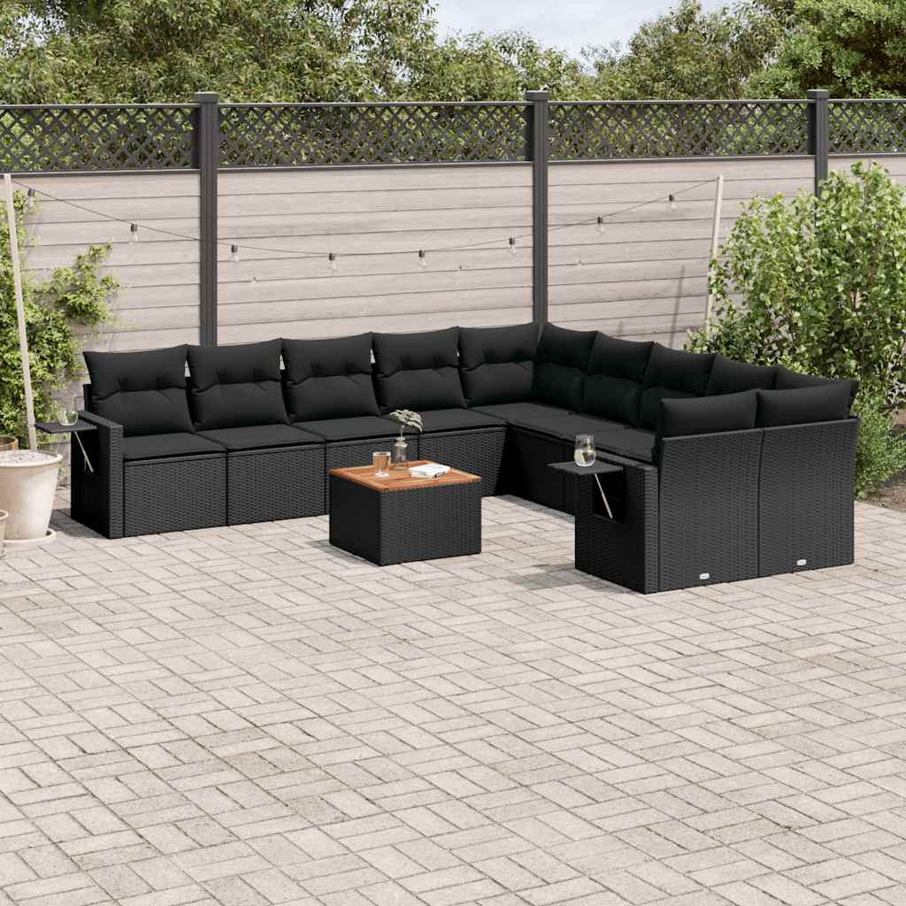 vidaXL 11-Piece Lounge Set with Cushions Poly Rattan Black