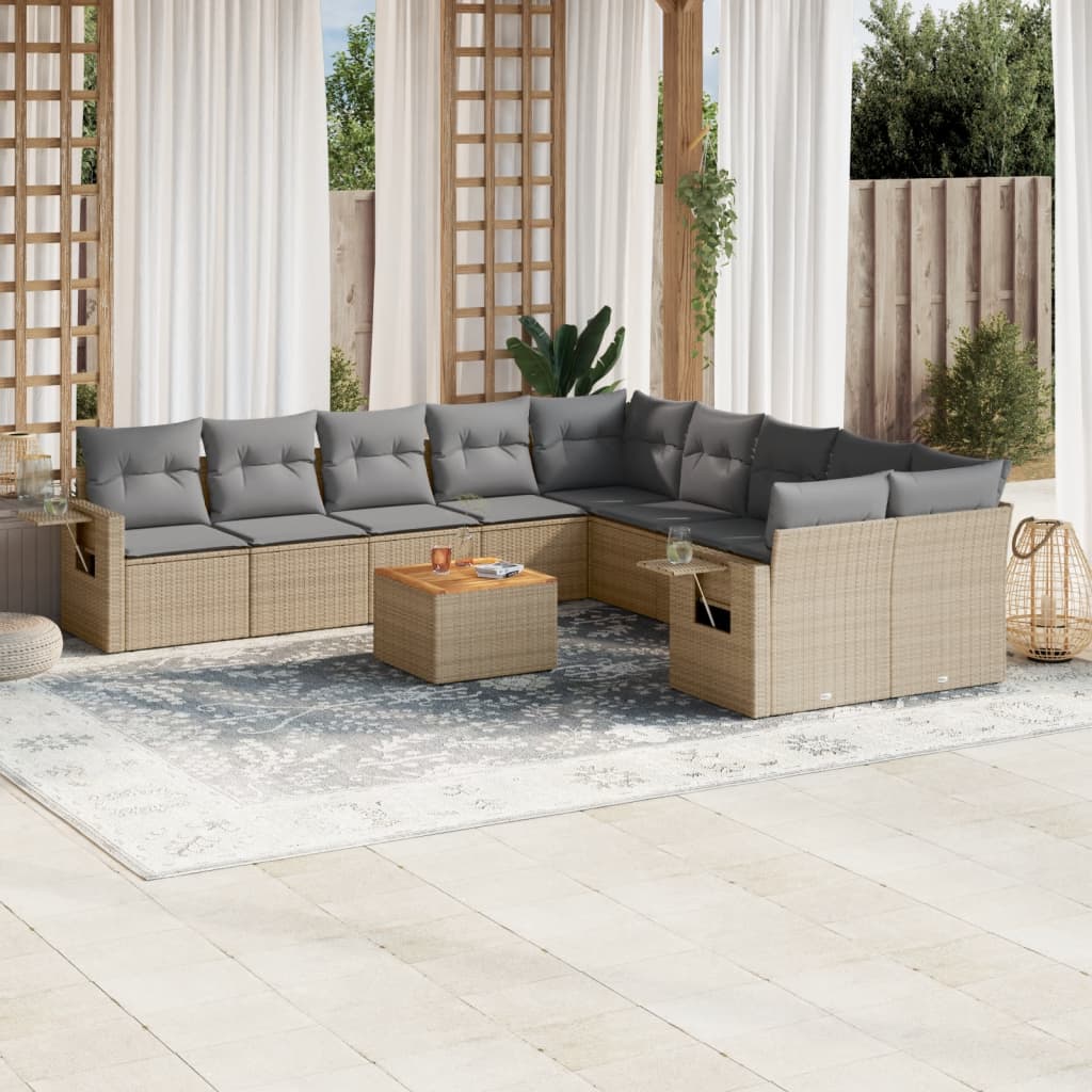 vidaXL 11-Piece Lounge Set with Cushions Poly Rattan Black