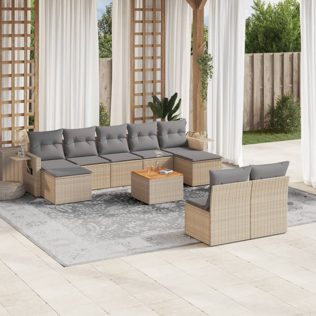 vidaXL 10-delige Loungeset met kussens poly rattan zwart