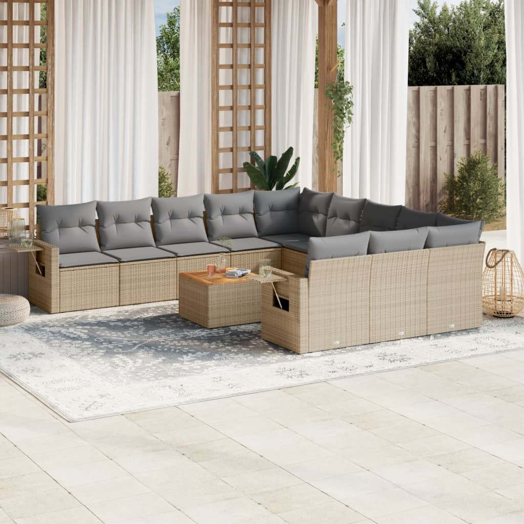 vidaXL 12-delige Loungeset met kussens poly rattan zwart
