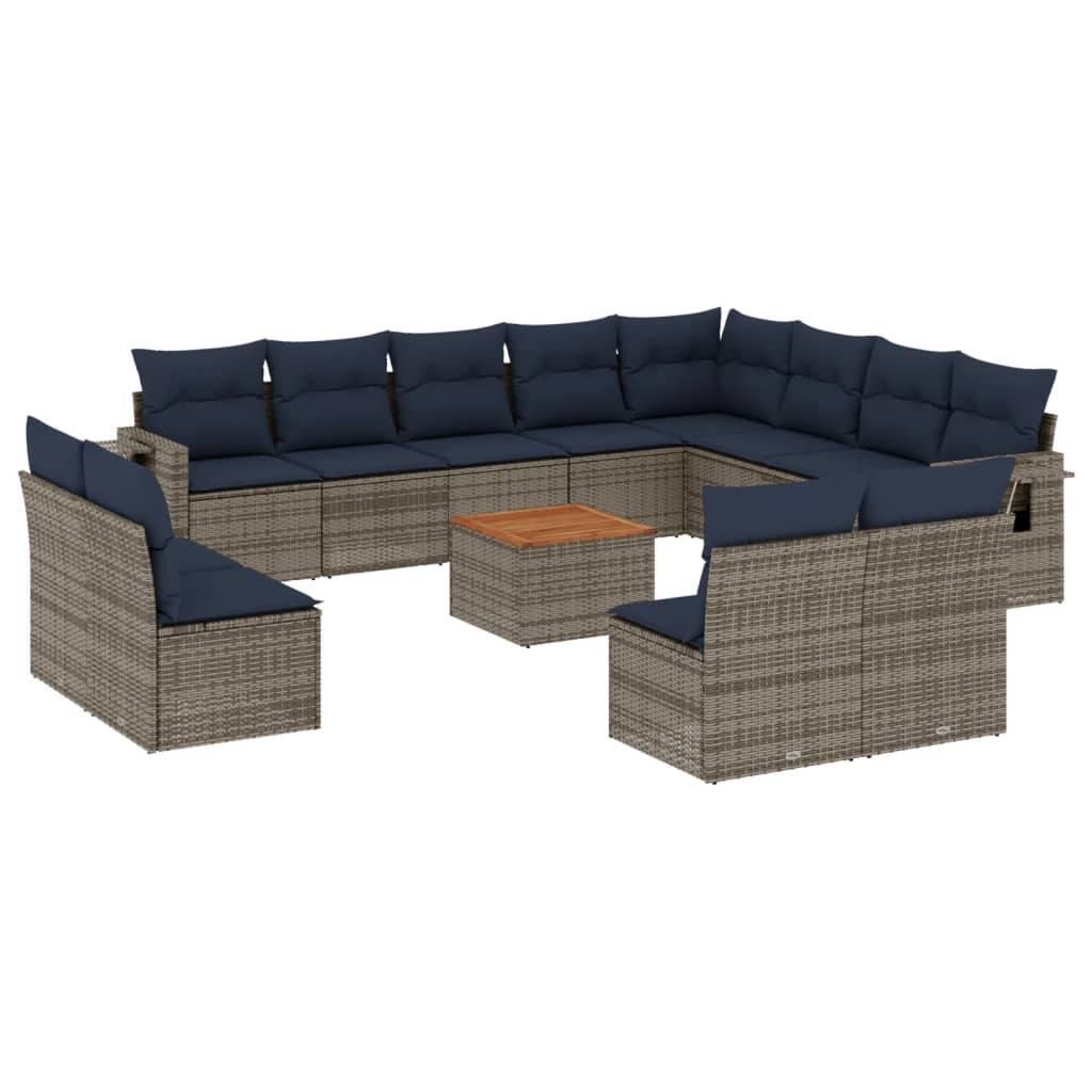 vidaXL 13-piece Garden Sofa Set with Cushions Black Poly Rattan