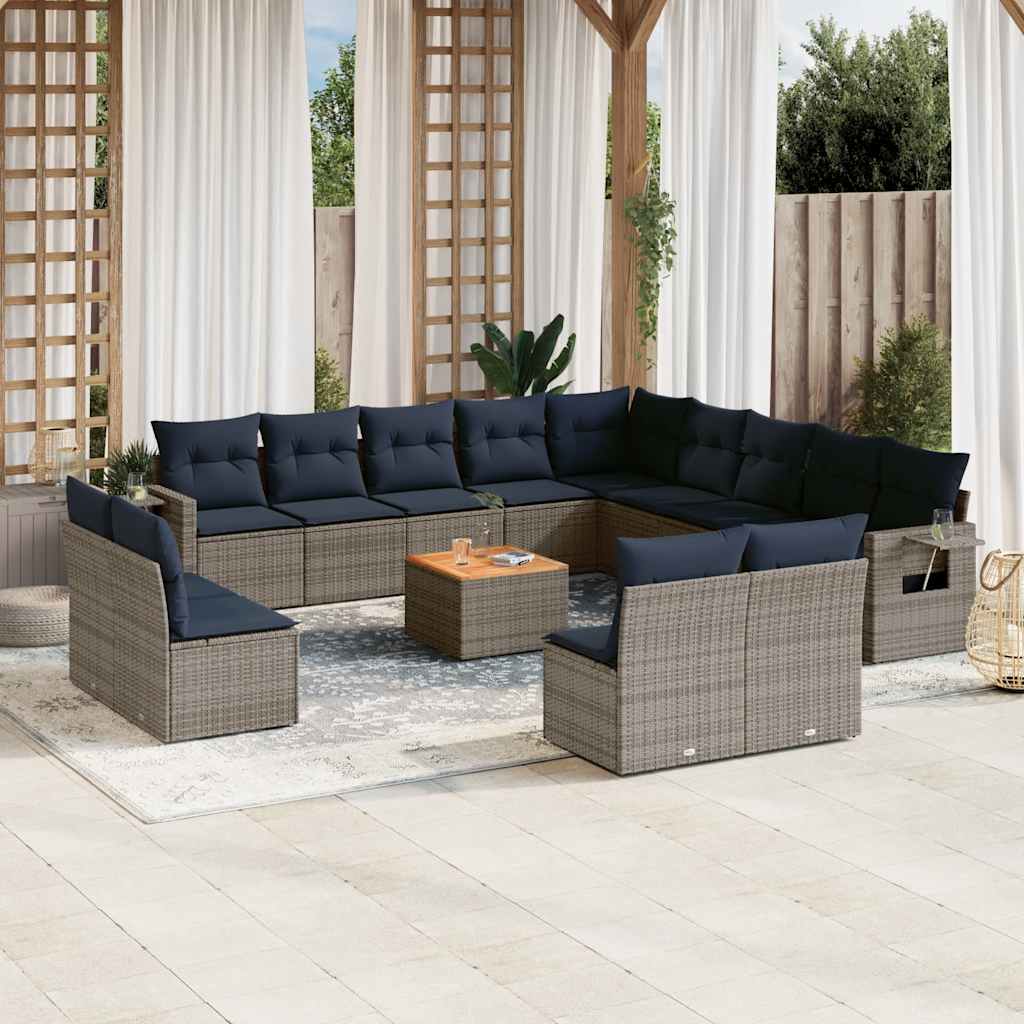 vidaXL 14-piece Garden Sofa Set with Cushions Black Poly Rattan