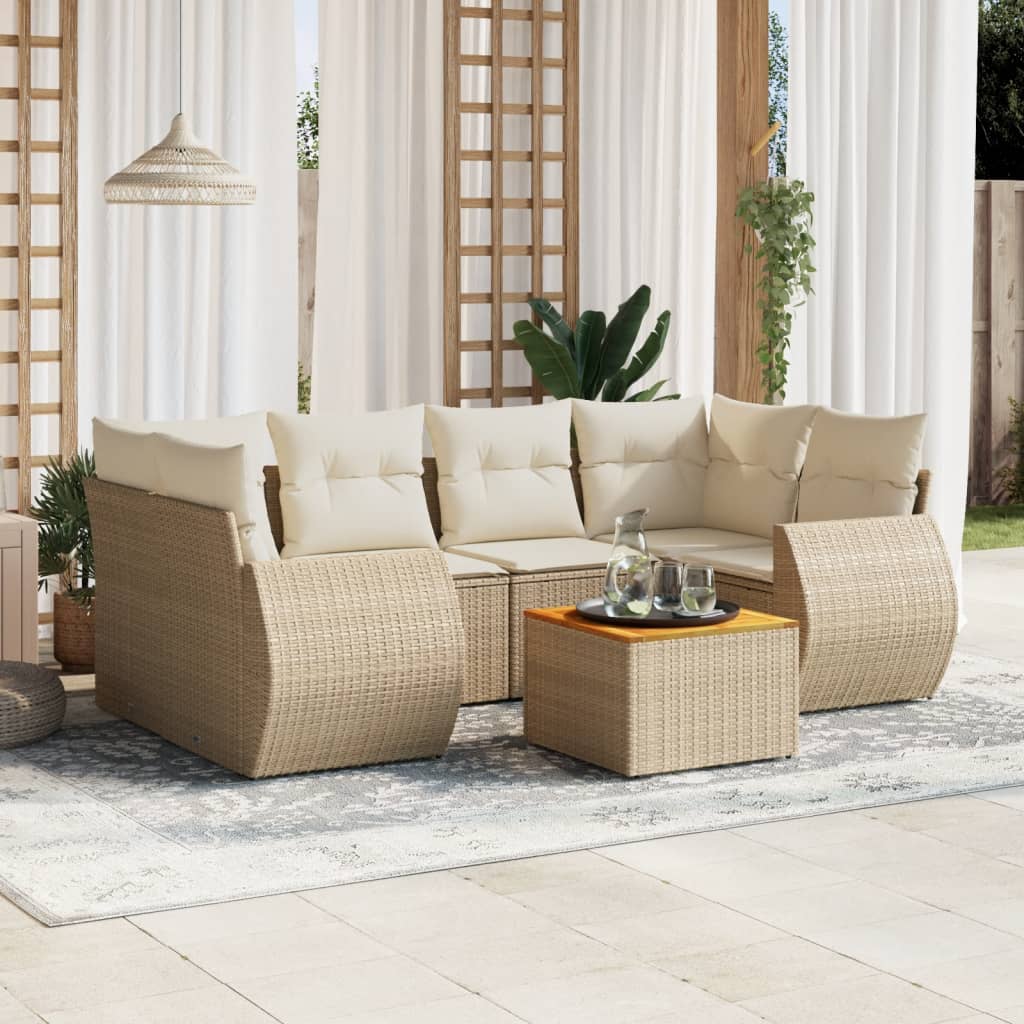 vidaXL 7-delige Loungeset met kussens poly rattan zwart