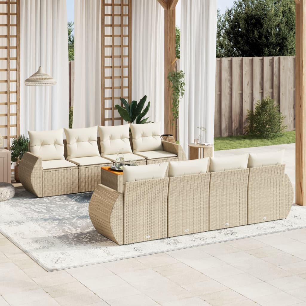 vidaXL 9-delige Loungeset met kussens poly rattan zwart