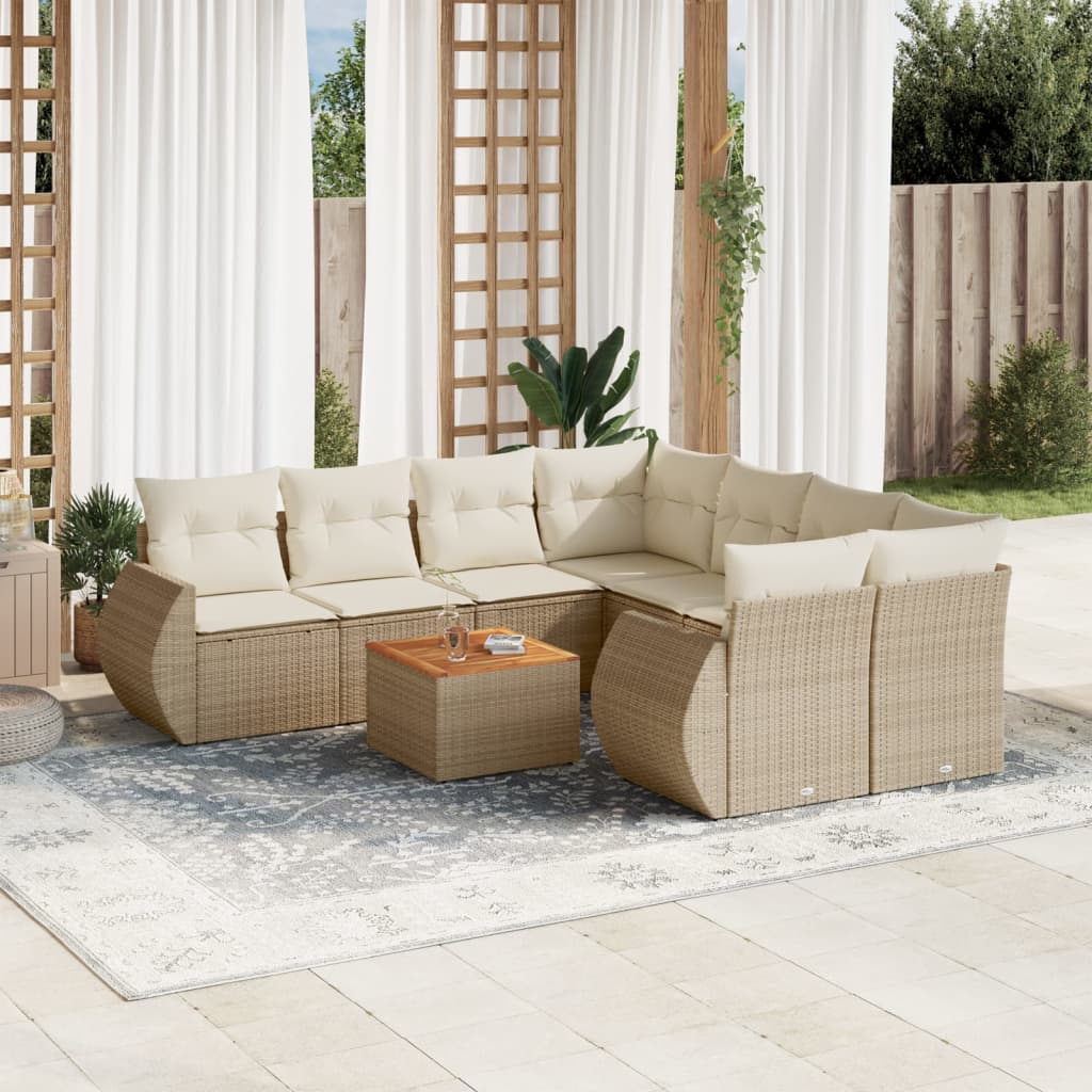 vidaXL 9-delige Loungeset met kussens poly rattan zwart