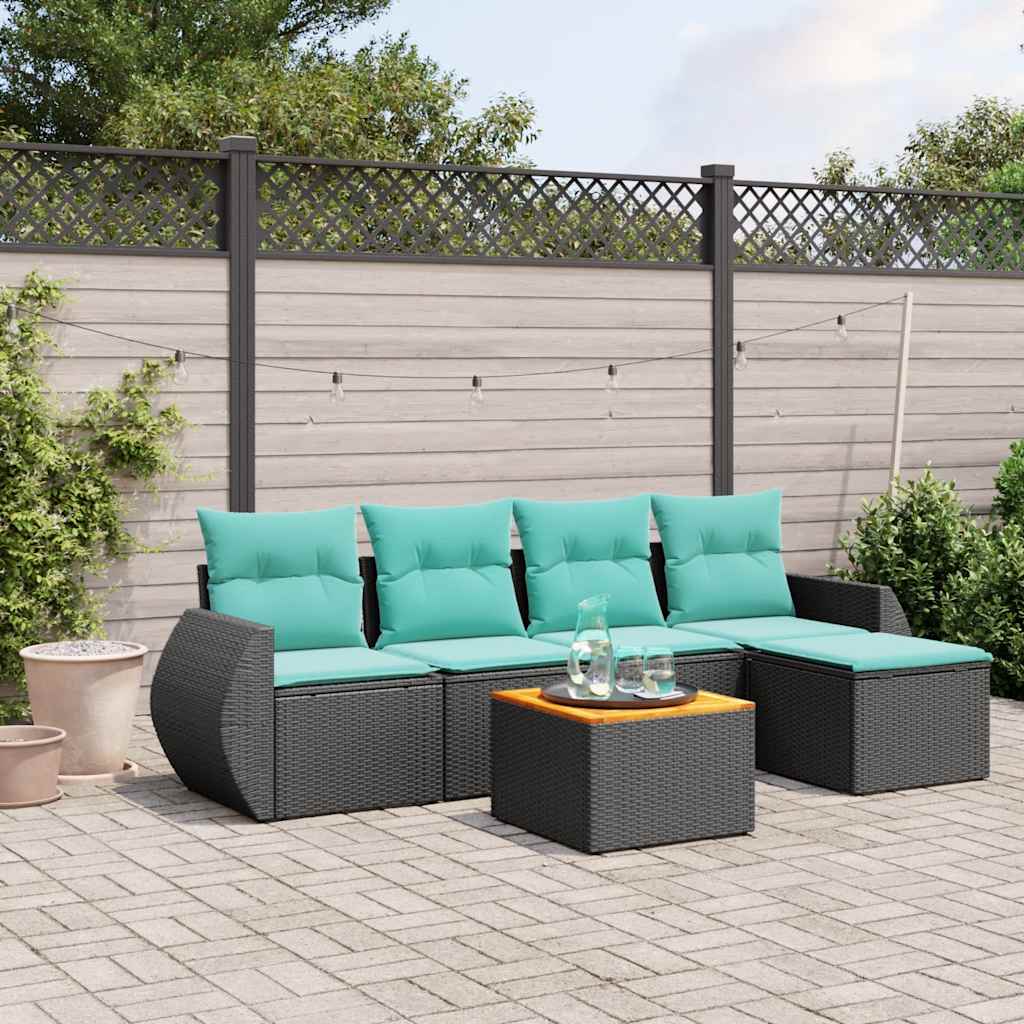 vidaXL 6-Piece Garden Sofa Set with Cushions Black Poly Rattan