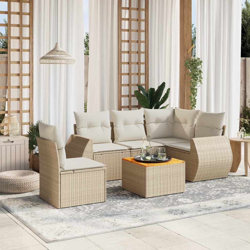 vidaXL 6-delige Loungeset met kussens poly rattan zwart