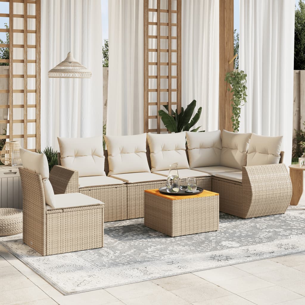 vidaXL 7-delige Loungeset met kussens poly rattan zwart