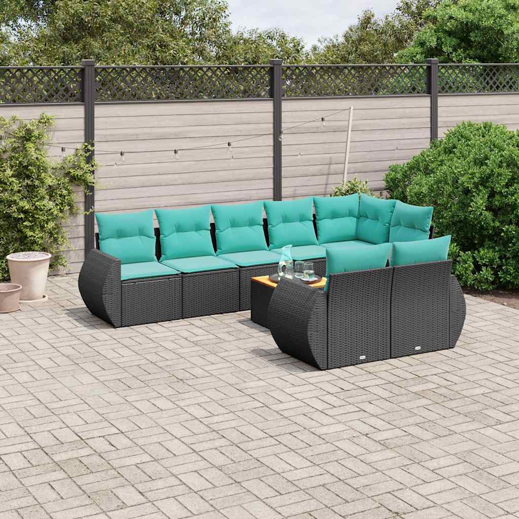 vidaXL 9-delige tuinbankset met kussens van zwart polyrotan