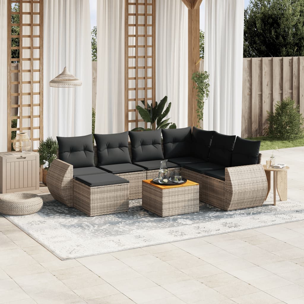 vidaXL 8-delige Loungeset met kussens poly rattan zwart