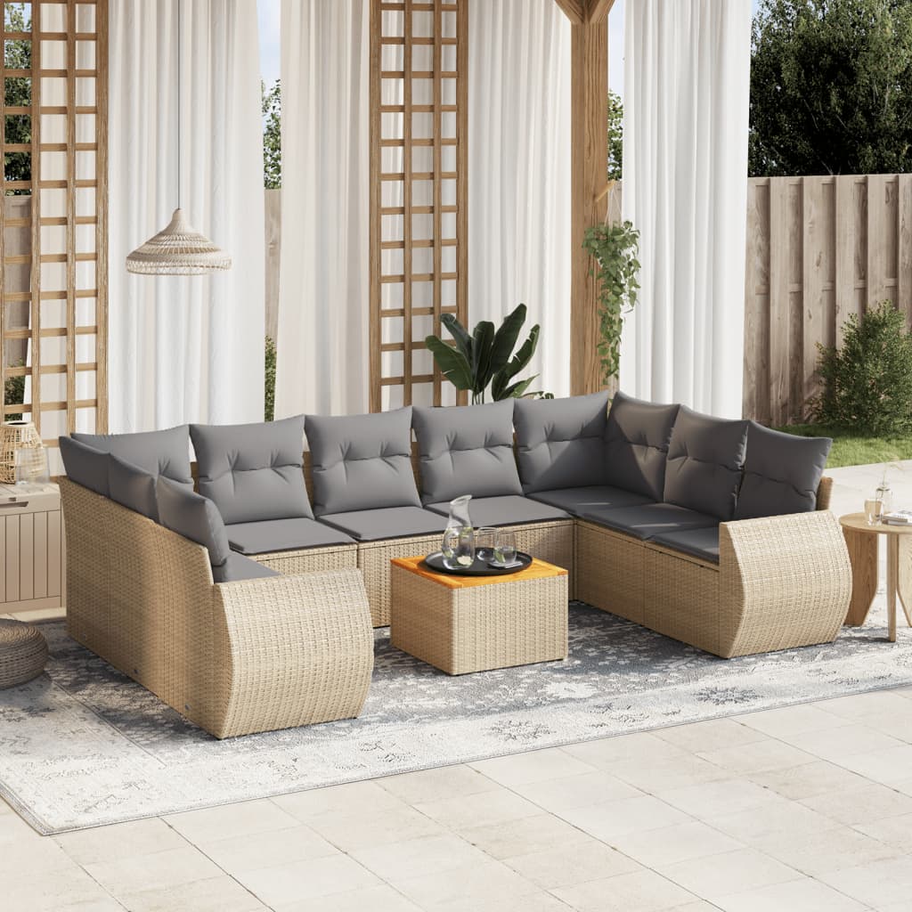 vidaXL 10-delige Loungeset met kussens poly rattan zwart