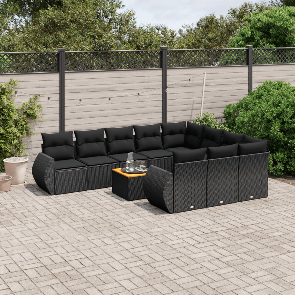 vidaXL 11-Piece Lounge Set with Cushions Poly Rattan Black