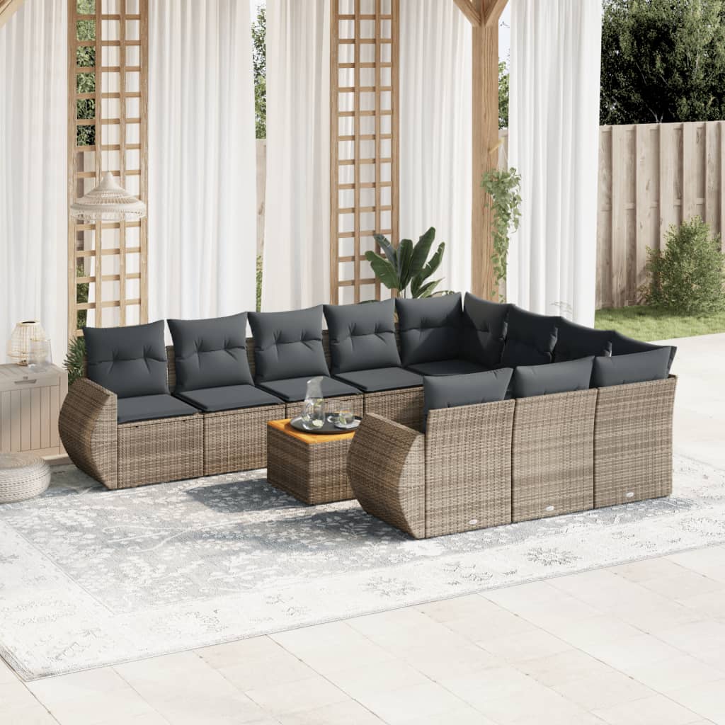 vidaXL 11-Piece Lounge Set with Cushions Poly Rattan Black