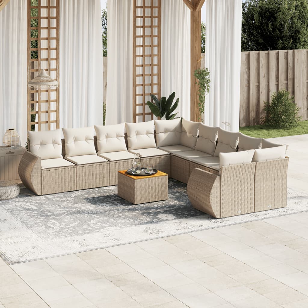 vidaXL 11-Piece Lounge Set with Cushions Poly Rattan Black