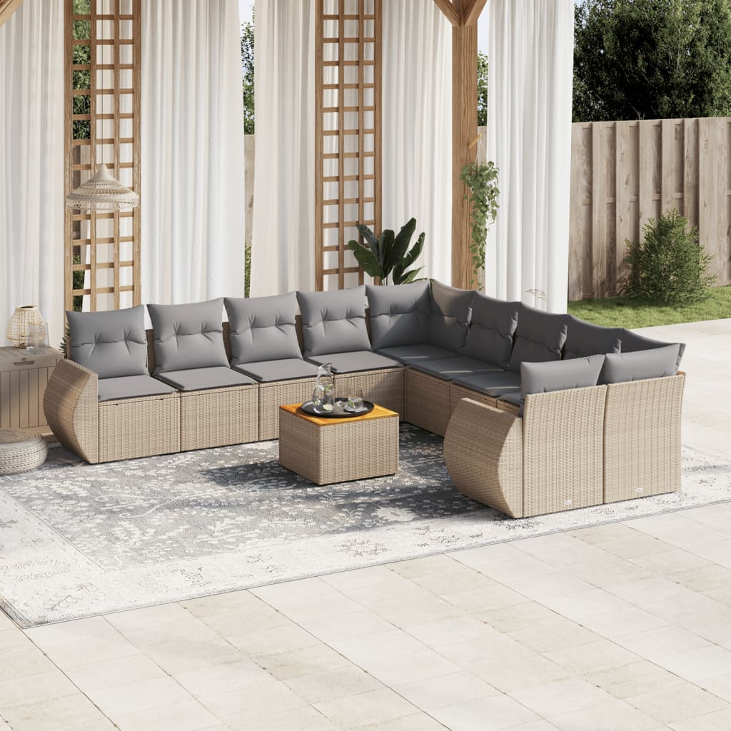 vidaXL 11-Piece Lounge Set with Cushions Poly Rattan Black