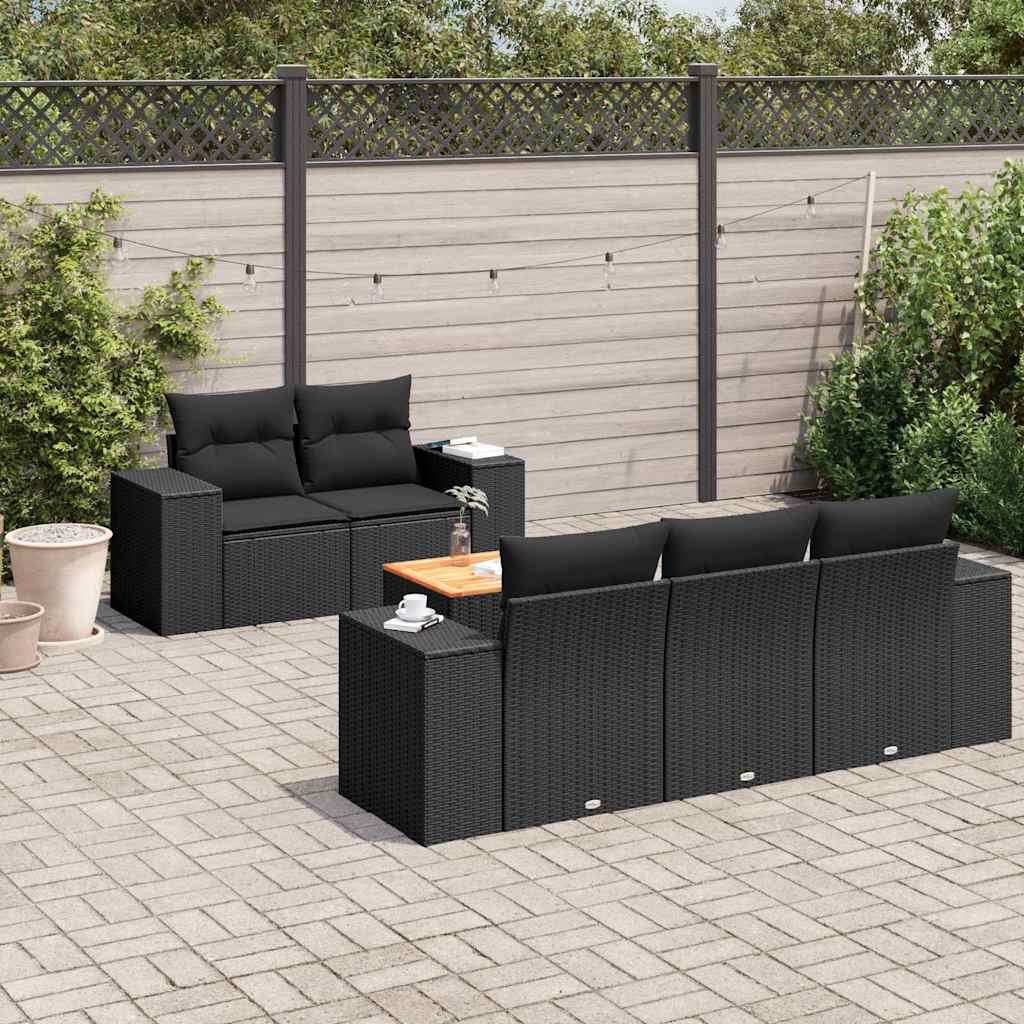 vidaXL 6-delige Loungeset met kussens poly rattan zwart