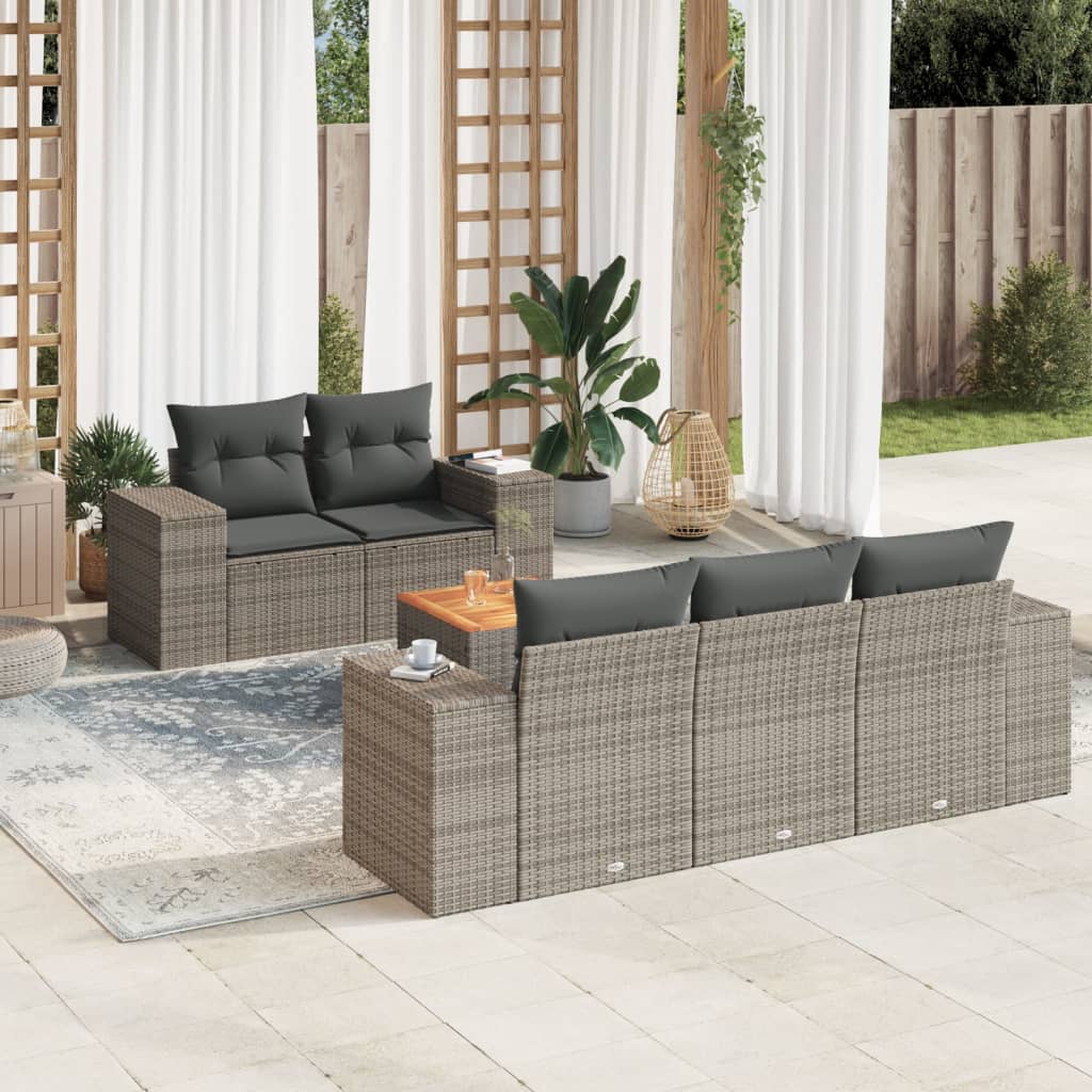 vidaXL 6-delige Loungeset met kussens poly rattan zwart