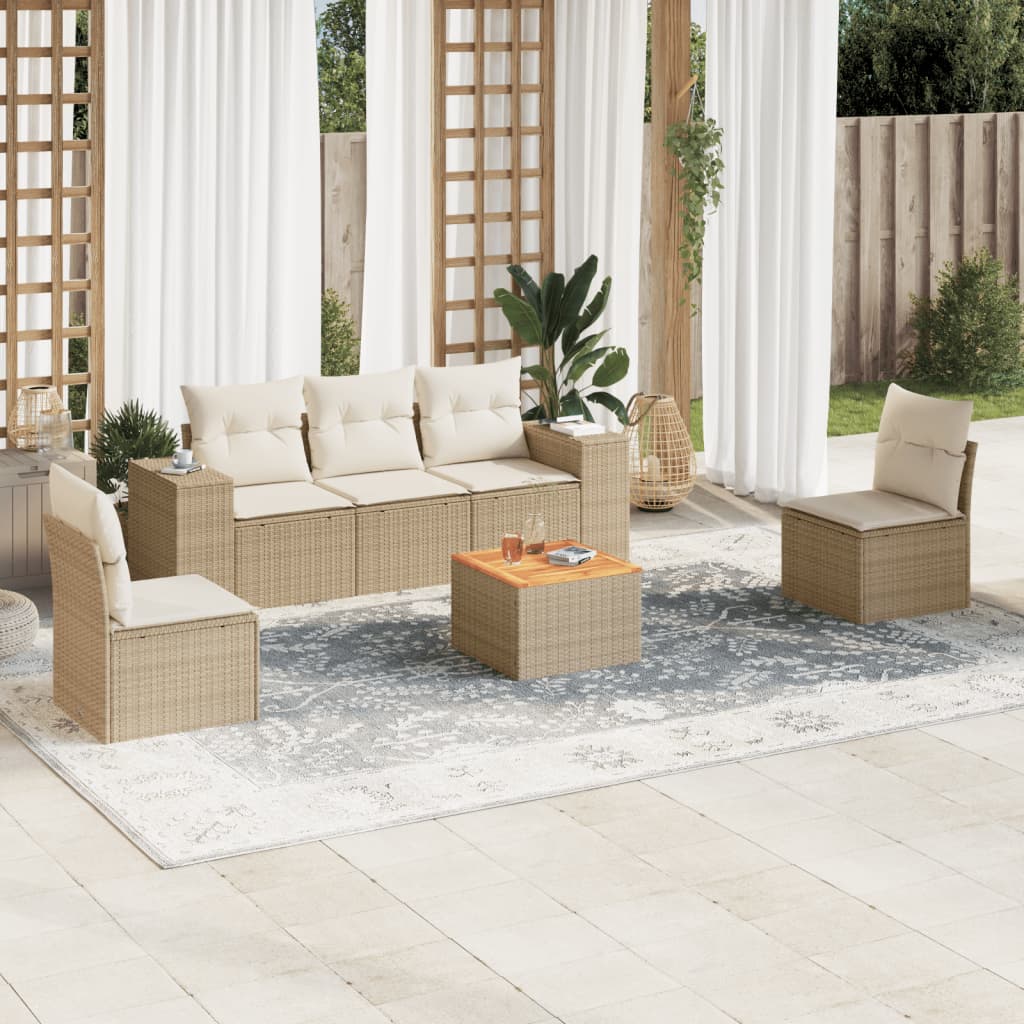 vidaXL 6-delige Loungeset met kussens poly rattan zwart