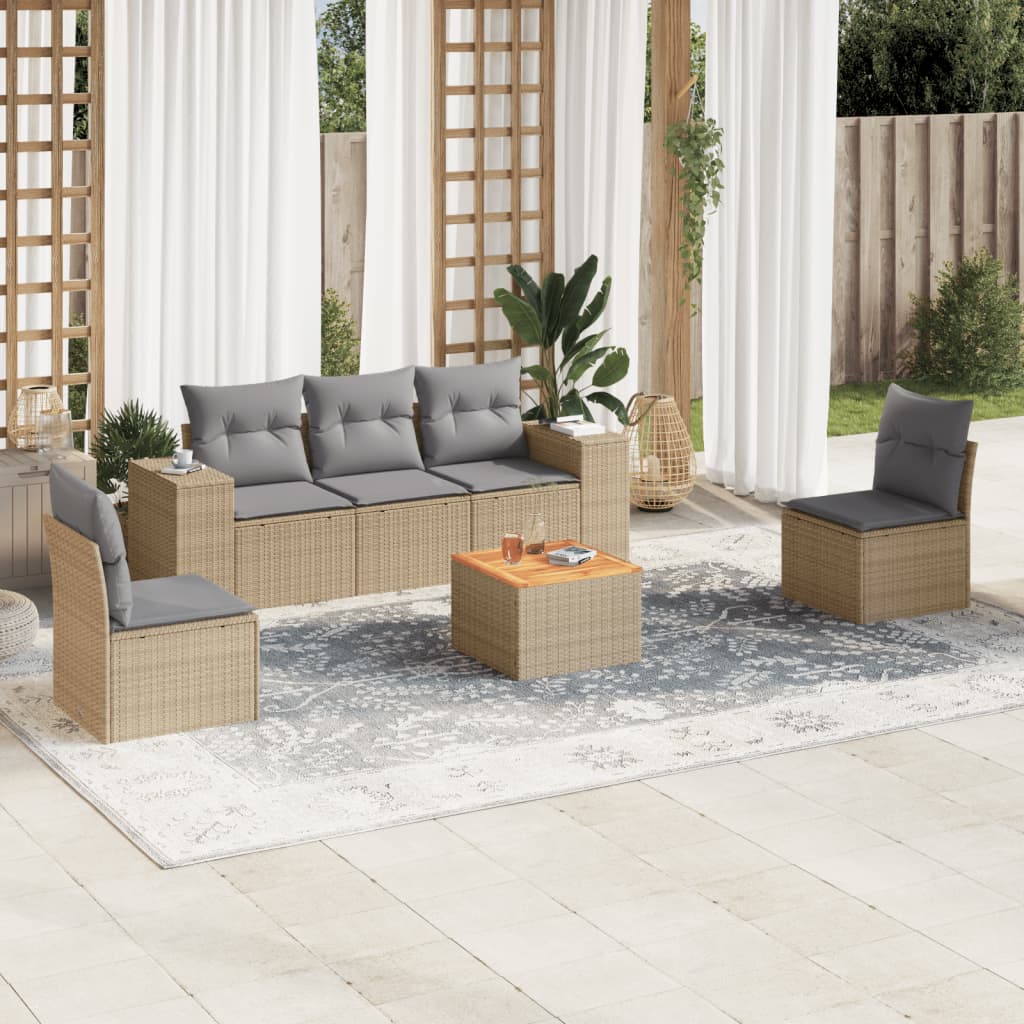 vidaXL 6-delige Loungeset met kussens poly rattan zwart