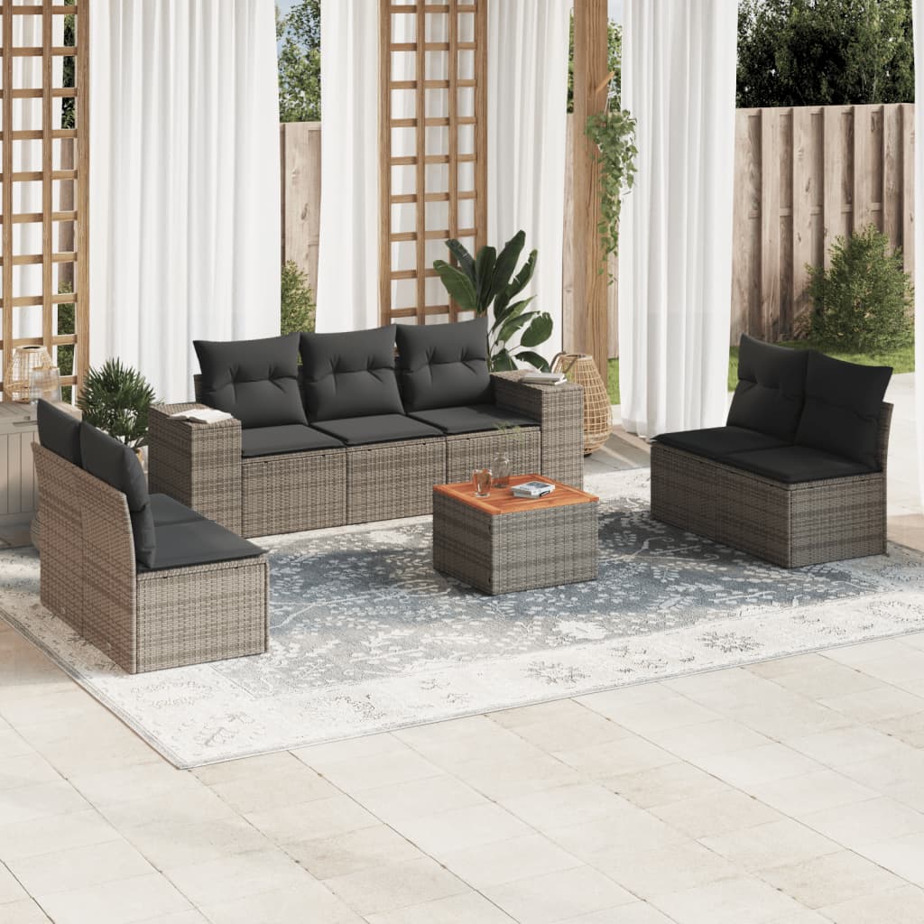 vidaXL 8-Piece Poly Rattan Lounge Set with Cushions Black