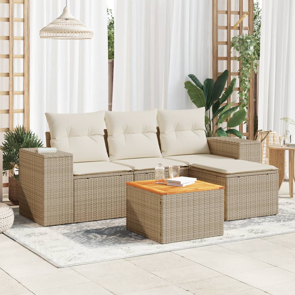 vidaXL 5-delige Loungeset met kussens poly rattan zwart