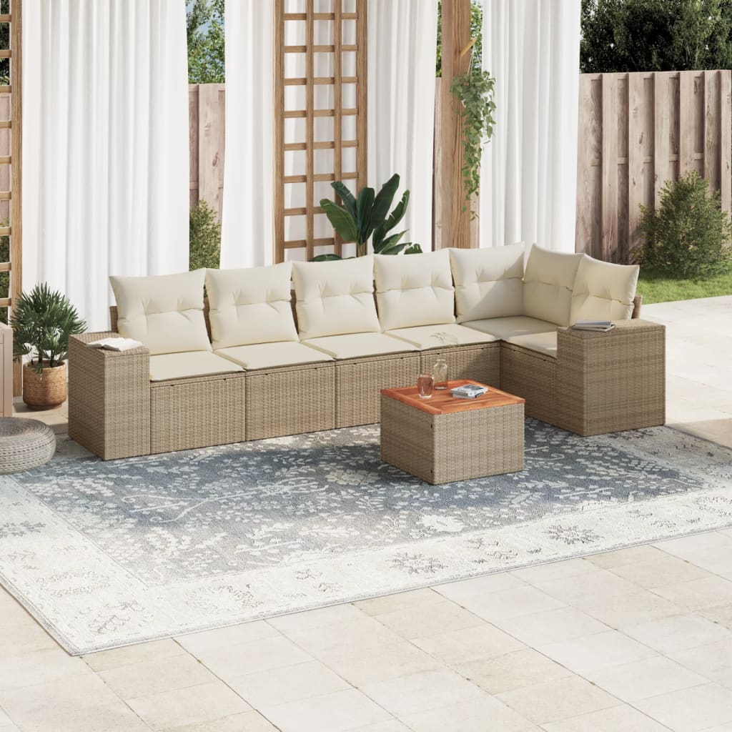 vidaXL 7-delige Loungeset met kussens poly rattan zwart