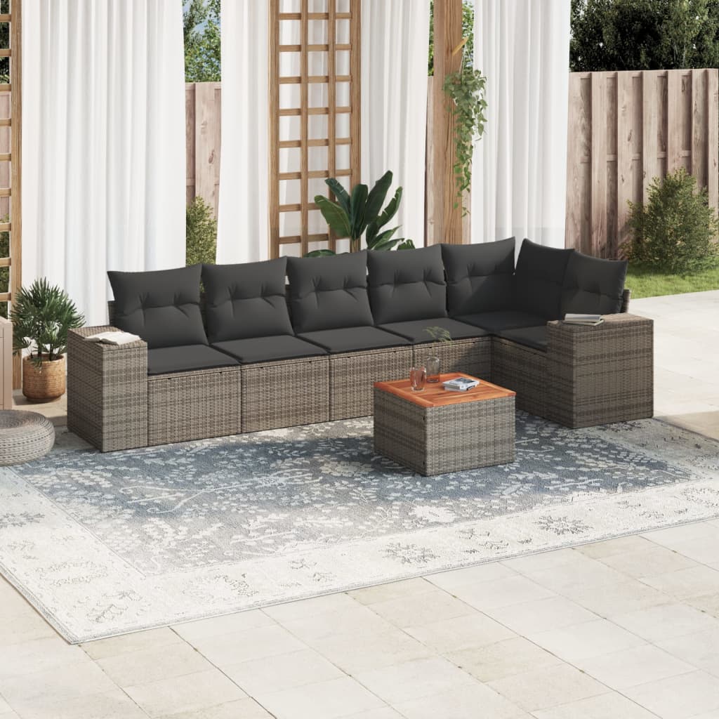 vidaXL 7-delige Loungeset met kussens poly rattan zwart