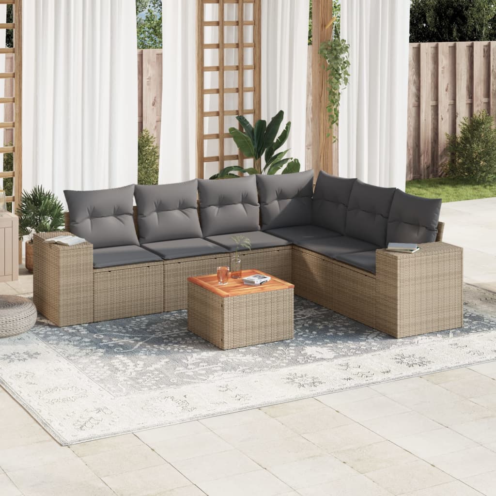 vidaXL 7-delige Loungeset met kussens poly rattan zwart