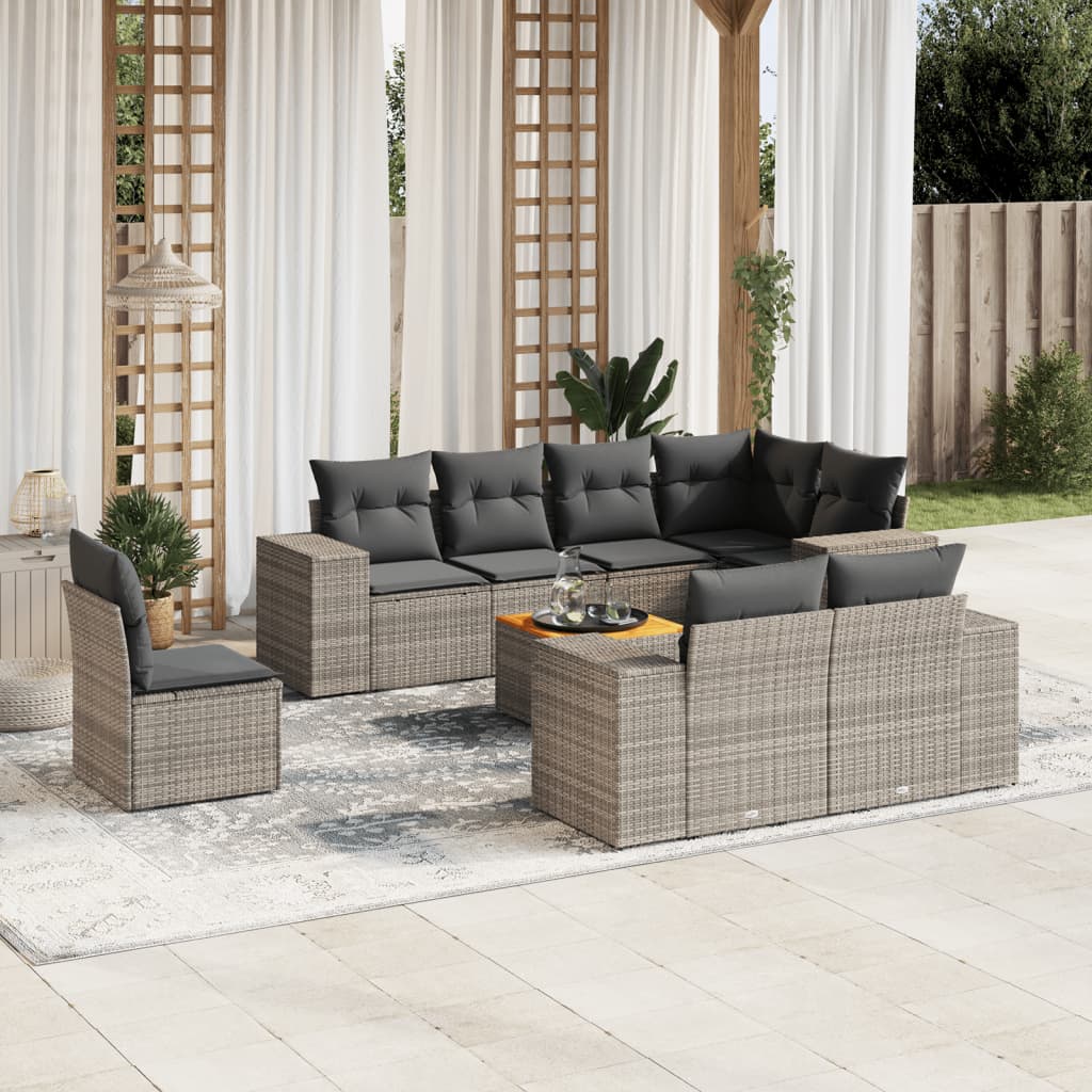 vidaXL 9-delige Loungeset met kussens poly rattan zwart
