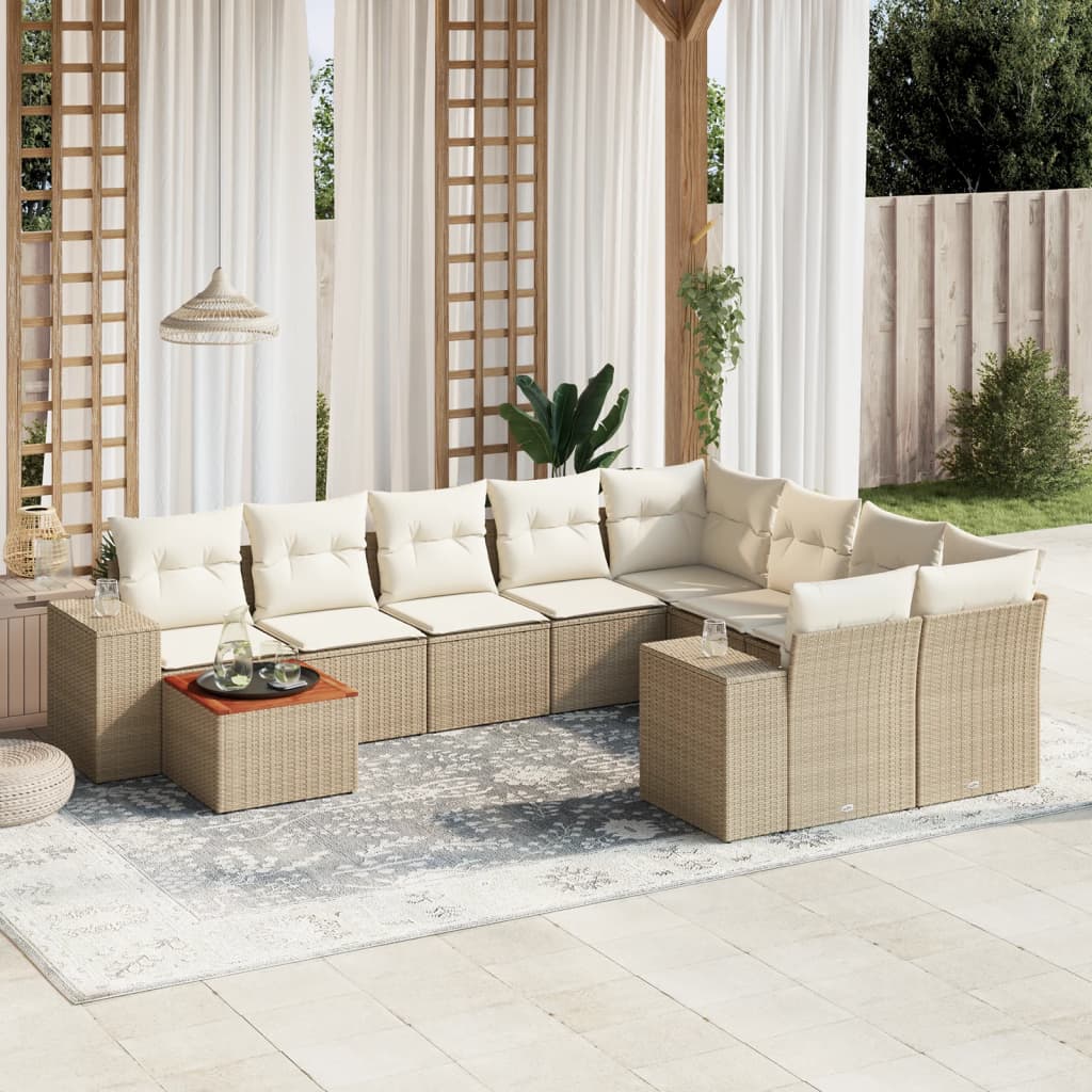 vidaXL 10-delige Loungeset met kussens poly rattan zwart