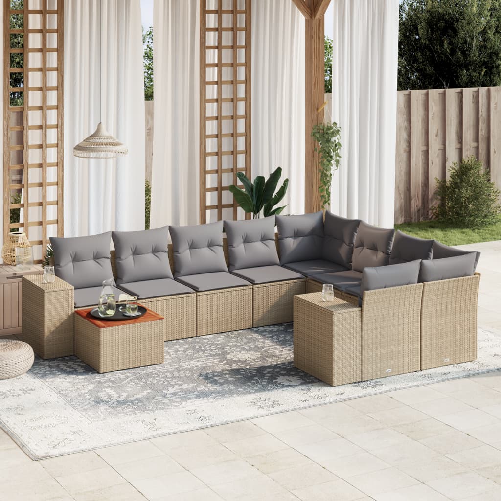 vidaXL 10-delige Loungeset met kussens poly rattan zwart