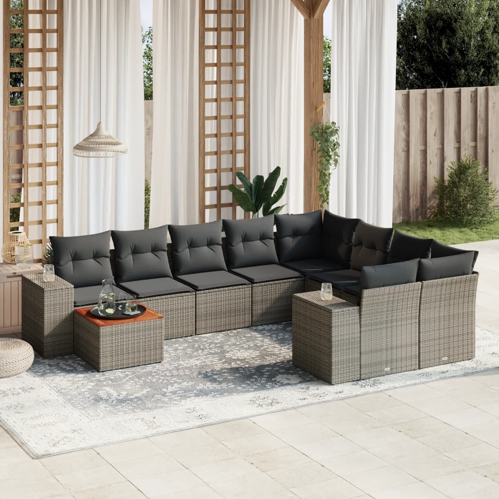 vidaXL 10-delige Loungeset met kussens poly rattan zwart