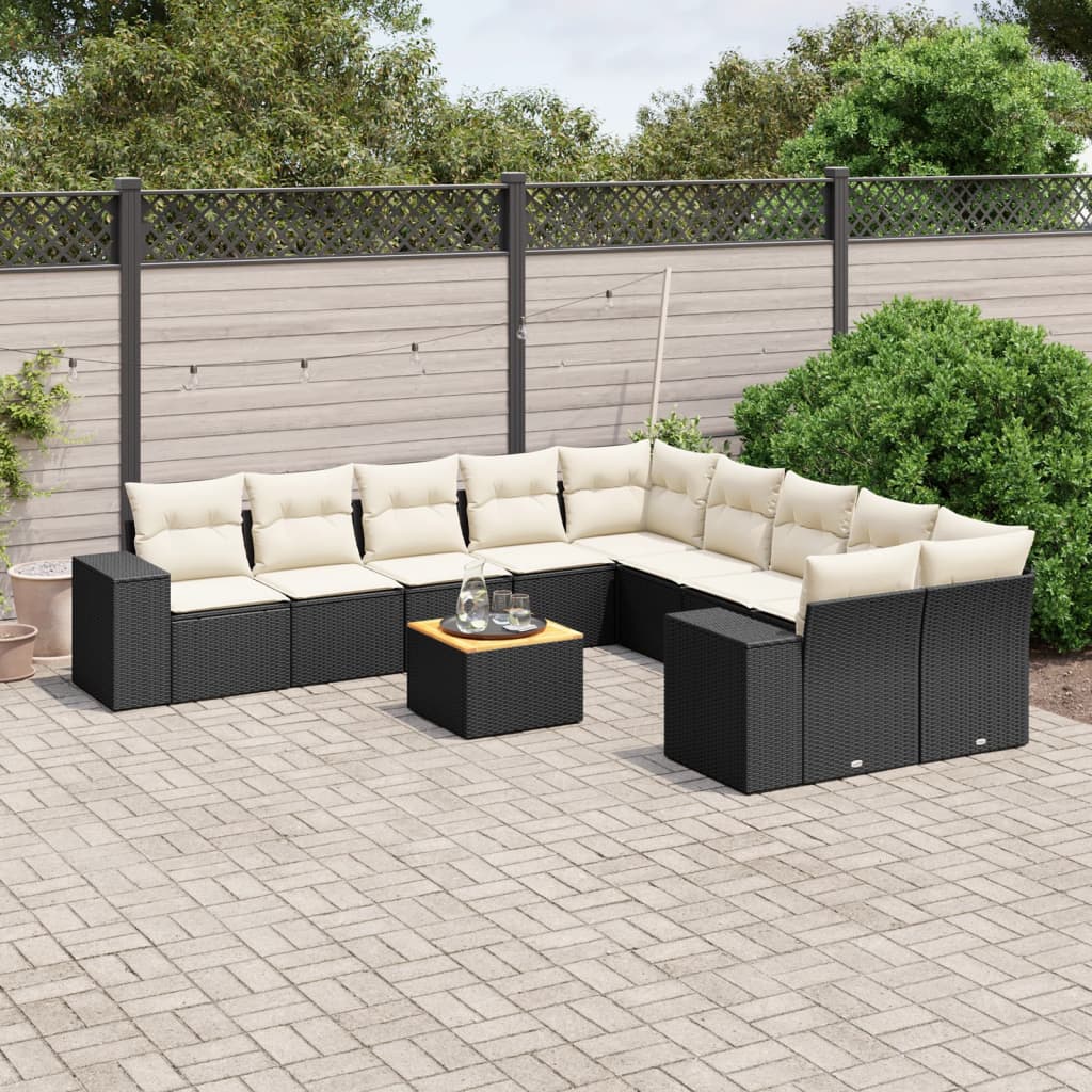 vidaXL 11-Piece Lounge Set with Cushions Poly Rattan Black