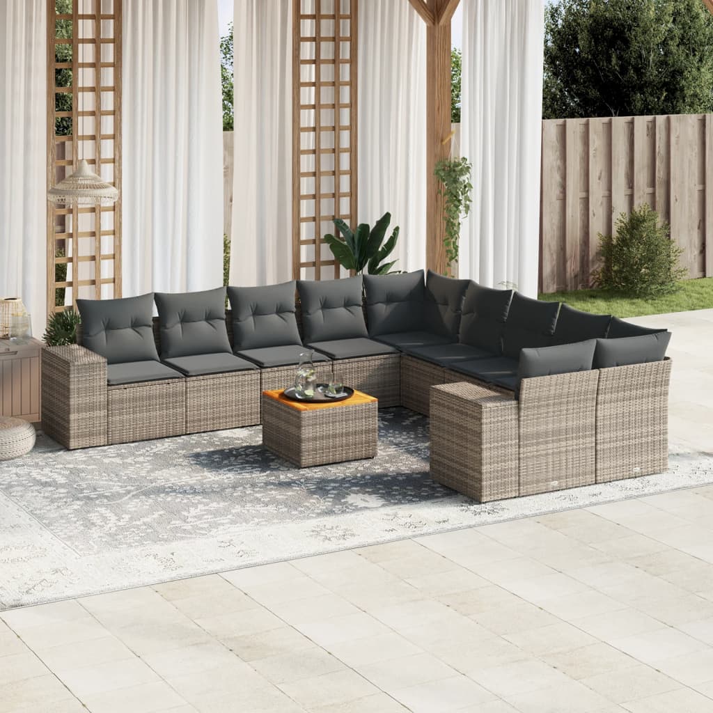 vidaXL 11-Piece Lounge Set with Cushions Poly Rattan Black