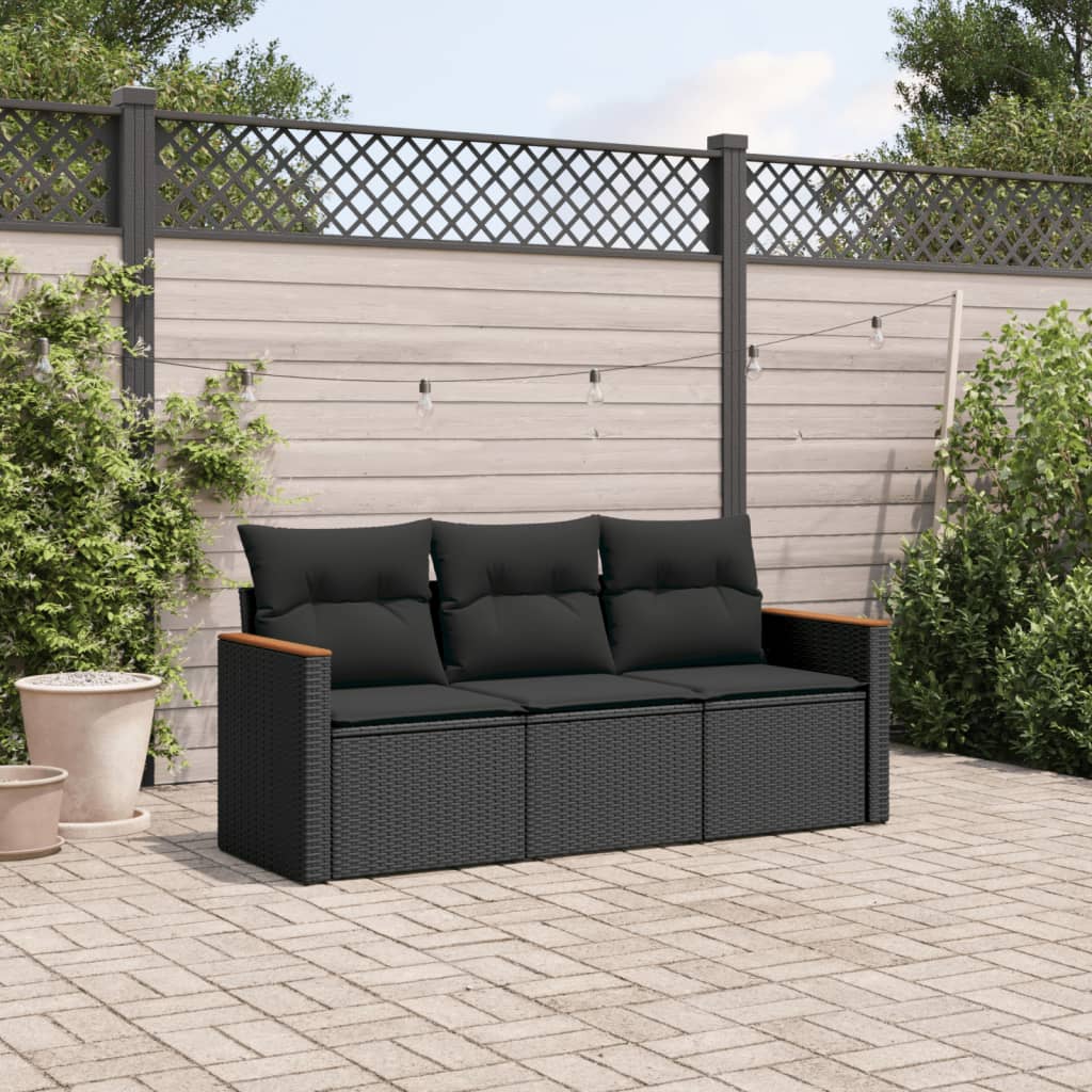vidaXL 3-Piece Lounge Set with Cushions Poly Rattan Black