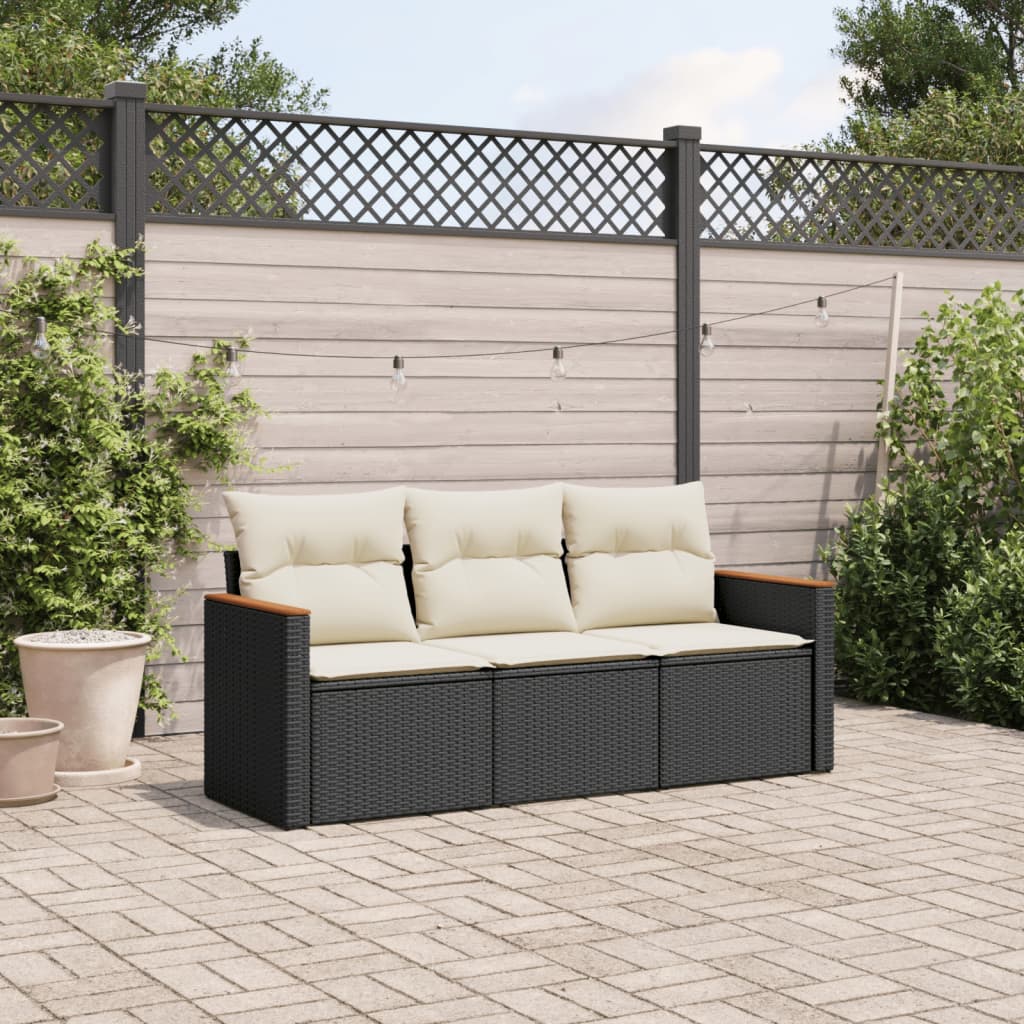 vidaXL 3-Piece Lounge Set with Cushions Poly Rattan Black