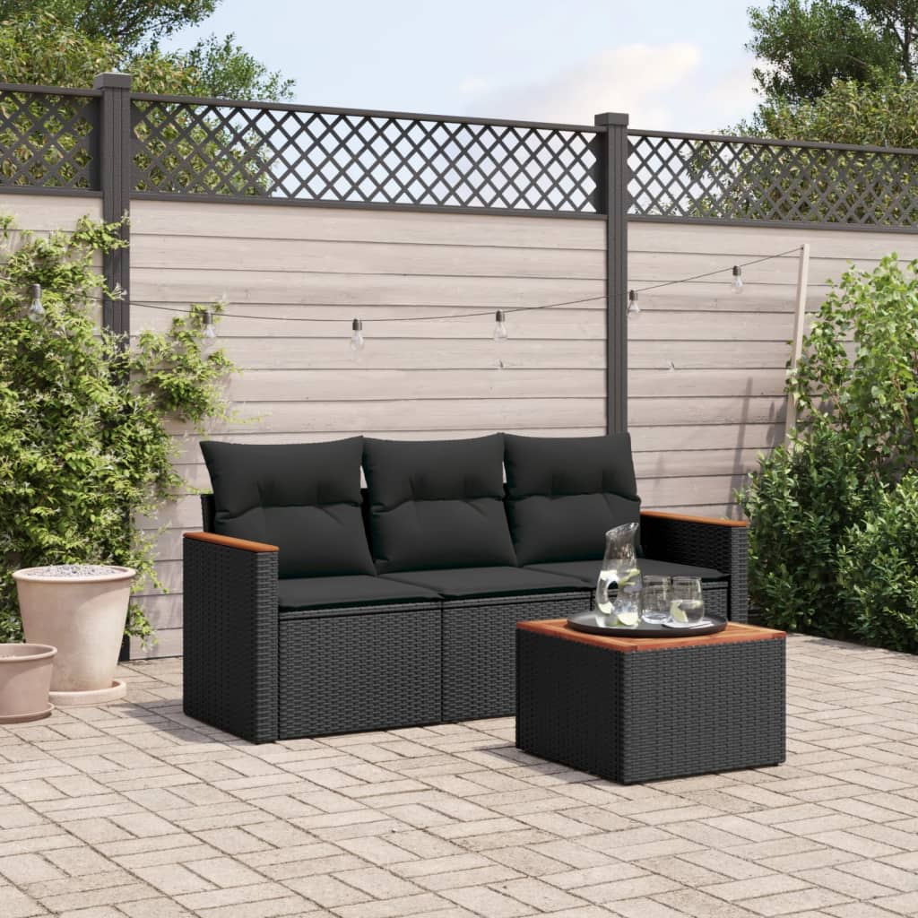 vidaXL 3-Piece Lounge Set with Cushions Poly Rattan Black
