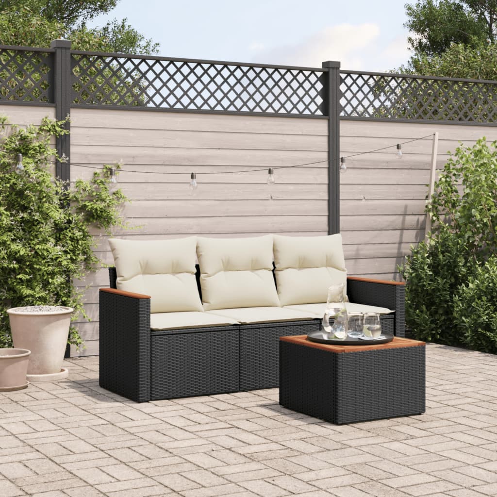 vidaXL 3-Piece Lounge Set with Cushions Poly Rattan Black