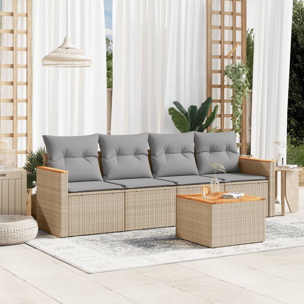 vidaXL 4-delige Loungeset met kussens poly rattan zwart
